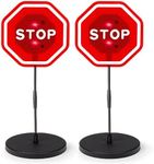 VaygWay LED Flashing Stop Sign Parking Assistant for Garage– 7” Large Bright Red Sign, Adjustable Height to 52"- Warning Car Stop Indicator Sensors for Vehicles- Bumper Guard for Driveaway- 2Pk