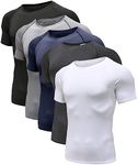 Holure Men's (Pack of 5) Workout Athletic Compression Short Sleeve Men Gym Shirts Black/Grey/Carbon Black/White/Navy 10-M