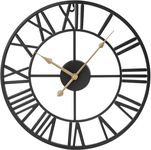 Shoze Large Wall Clock Metal Vintage Large Black Wall Clock Round Silent Skeleton Roman Numerals Hanging Clock Battery Wall Clock for Living Room Bedroom Kitchen Hotel Office Black (40cm)