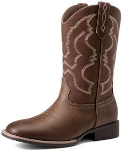 Bruno Marc Men's Cowboy Square Toe Slip on Western Boots,All Brown,10.5