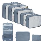 DIMJ 8 Set Travel Packing Cubes, Suitcase Organizer Bags Travel Organizer Packing Bags, Luggage Organizer with Shoe Bag & Hanging Toiletry Bags, Gray