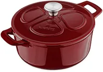 Navaris Enameled Dutch Oven - 3.7 QT Cast Iron Pot with Lid - 9 1/2" Round Enamel Cookware - Induction Cooktop Safe - Glossy Burgundy