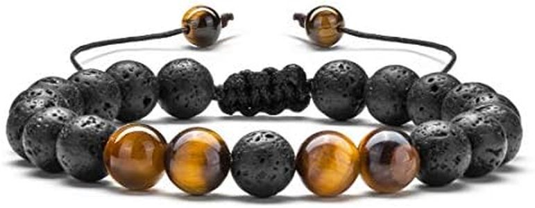 Hamoery Men Women 8mm Lava Rock Aromatherapy Anxiety Essential Oil Diffuser Bracelet Braided Rope Natural Stone Yoga Beads Bracelet Bangle(Tiger Eye)