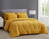 Chezmoi Collection Piper Oversized King Bed in a Bag 7-Pieces Honeycomb Geometric Quilted Stone Washed Microfiber Comforter with Sheets Lightweight All Season Bedding (Oversized King, Mustard Yellow)