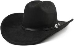 BESOOGII Wide Brim Felt Cowboy Hat for Women Men Western Cowgirl Hats, Black, Large