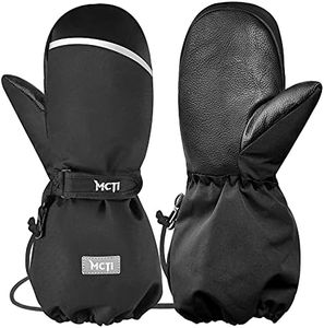 MCTi Kids Mittens Waterproof Winter Ski Warm Sherpa Lined Long Cuff with String (Black, XX-Small(Fits 5-7 years))
