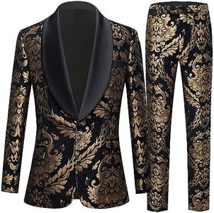 Mens Suit Jacquard Silm Fit 2-Piece Shawl Lapel Tuxedo Wedding Party Prom Suit Set, Black