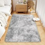 GREFFY Soft Area Rugs for Bedroom Living Room, 2x4 Feet, Modern Shag Rug Fluffy Carpets, Abstract Plush Fuzzy Bedside Rug, Aesthetic Indoor Floor Rug for Kids Girls Dorm Room Home Decor, Grey