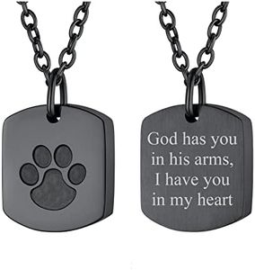 Black Urn Necklaces for Ashes Cremains Jewelry for Men PAPA Family Personalized Pet Paw Print Claw Dog Tag Pendant Stainless Steel Customized Inscription Engraved Keepsake Memorial Jewellery