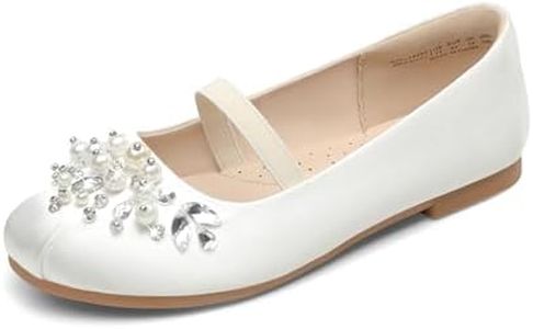 DREAM PAIRS Girls Mary Jane Ballerina Flat Dress Shoes,Size 8 Toddler,Ivory/Satin,AURORA-03