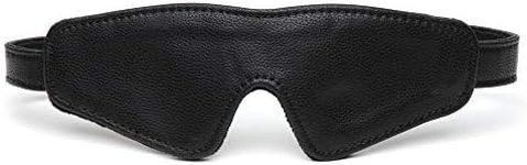 Fifty Shades of Grey Bound To You Blindfold - Faux Leather Blindfold with Antique Gold Buckles - Adjustable Sexy Blindfold with Soft Lining - Black