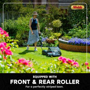 Webb Manual Hand Push Cylinder Lawnmower with Roller, 30cm, 18L Bag