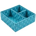 Posprica Woven Storage Box Cube Basket Bin Container Tote Organizer Divider for Drawer,Closet,Shelf, Dresser,Set of 4 (Aqua)