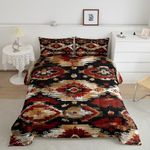 Feelyou Red Southwestern Bedding Set Toddler Size Geometric Comforter Set Tribal Native American Indian Design Vinatge Comforter Decor Exotic Style Stripe Line Duvet Set