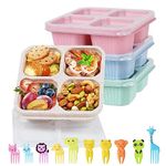 lazywoodpecker Snack Containers, 4 Compartments Bento Snack Box, 4 Pack Reusable Meal Prep Lunch Containers, Food Storage Containers with Transparent Lids (Multicolor-4Pc)