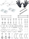 MILACOLATO Professional Piercing Kit 316L Surgical Steel Rook Daith Cartilage Lip Tongue Helix Tragus Piercing Jewellery Belly Button Nose Ring Septum Piercing Set for Women Men 16/18/20G, 44S