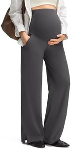 G4Free Maternity Pants Wide Leg with Pockets Business Casual Work Pant Stretch Over The Belly Pregnancy Formal Trousers(Dark Gray,M,29")