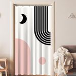 Small Stall RV Half Size Black Pink Boho Abstract Mid Century Shower Curtain for Bathroom 36W*72H Inch Bathtub Decor Sun Moon Minimalist Aesthetic Waterproof Polyester Fabric Set with 12 Hooks