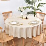 Wolkemer Faux Linen Round Tablecloth Heavy Duty Wrinkle Resistant Fabric Table Cloths 60 Inch Beige Coffee Table Cover for Kitchen Dining Indoor Outdoor Tabletop Decoration