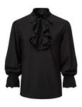 LucMatton Mens Vampire Renaissance Victorian Shirt Pirate Steampunk Gothic Ruffled Medieval Halloween Costume Black Small