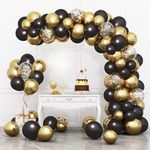 RUBFAC 110pcs Black and Gold Balloons Garland Arch Kit with Black Gold Confetti Balloons for Graduation Birthday Wedding Party Decorations