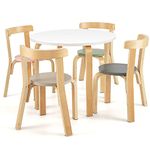 COSTWAY 5-Piece Kids Table and Chair Set, Children Wooden Activity Table with 4 Curved Back Chairs, Toddler Home Playroom Classroom Daycare Furniture for Playing, Drawing, Reading (Pink+Green+Grey)