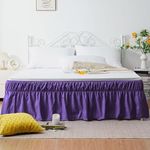 AYASW Bed Skirt Queen Size 14 inch Drop Premium Soft and Cozy 1800 Brushed Microfiber Dust Ruffle Three Fabric Sides Wrap Around Bedskirt Only Purple with Elastic No Top Easy On Easy Care Stable