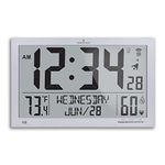 Marathon CL030062-FD-GG Slim Atomic Wall Clock. Jumbo Full Calendar Display. Indoor Temperature & Humidity (New Full Display, Graphite Grey)