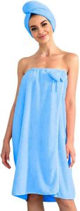 Womens Wrap Towel Spa Wraps & Hair Towel Body Wrap Adjustable Closure Bathrobe with Home Hotel Bathrobes Nightgown for Sauna Beach Pool Travel (AU, Alpha, One Size, Regular, Regular, Blue)