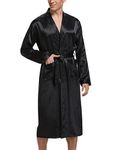 Irdcomps Men's Kimono Dressing Gown Silk Robes Satin Long Bathrobe Lightweight Nightgown Classic Nightwear Long Sleeve Sleepwear with Pockets Loungewear Black M