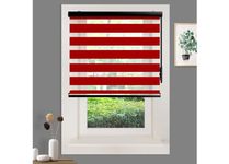 Wymo Zebra Blinds for Windows 32''W X 32''H inch Red - Black Valance - Manual Control Stick - Blinds Roller Shades - Day Night Privacy Light Filtering Fabric