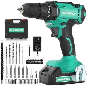 COMOWARE 20V Cordless Drill, Electric Power Drill Set with 1 Battery & Charger, 3/8” Keyless Chuck, 2 Variable Speed, 266 In-lb Torque, 25+1 Position and 34pcs Drill/Driver Bits