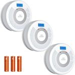 Linsoal 3 Pack Combination Photoelectric Smoke Alarm and Carbon Monoxide Detector Battery Operated with Digital Display (White)