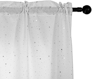 GIRASOLE HOME® Coppia Tende Semi Oscuranti Fantasia Stelline Argentate Tenda per Soggiorno Camera Cameretta Cucina e Interni 2 Pannelli con Tasca (Bianco, 70x148cm)