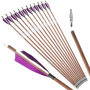 ZSHJGJR 31 Inch Carbon Archery Arrows Spine 340 400 500 600 Hunting Arrowswith Removable Tips Natural Feather Fletching Targeting Arrows for Compound & Recurve & Traditional Bow 12pcs (purple, spine 500)