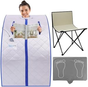 SereneLife Portable Infrared Sauna for Home, Compact Sauna Tent with Heated Foot Pad & Chair, Full Body Personal Spa with Remote Control, Easy Setup & Storage, 140°F Max Heat, 40" x 33" (Silver)