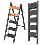 JOISCOPE 5-Step Aluminum Ladder, Lightweight Folding Adult Step Stool, Wide Non-Slip Pedals, 550 lb Capacity Portable Sturdy Ladder, Home Kitchen Office Multi-Purpose Ladder, Space Saving, Black