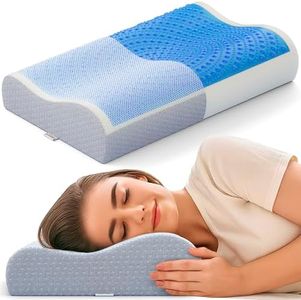 FOVERA Cool Gel & Memory Foam Cervical Pillow for Neck Pain | Orthopedic Neck Support Pillow for Sleeping, Neck & Shoulder Pain (Universal - 21 x 13 x 4 Inch, White, Pack of 1)