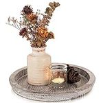 Romadedi Rustic Wooden Tray Candle Holder - Small Decorative Plate Pillar Candle Tray Wood for Farmhouse Dinning Table Kitchen Countertop Coffee Table Organizer Home Decor, Washedwhite,11inch