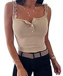 YBENLOVER Tops Women Elegant Tshirt Sleeveless Vest Button Up Basic Ribbed Knit Tank Tops (M, Khaki)