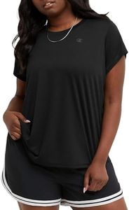Champion Women's Tshirt, Classic Sport, Moisture-Wicking Tshirt Athletic Top for Women Plus, Black Reflective C Logo, 2X