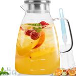 Yirilan 71oz/2liter Glass Pitcher With Lid, Carafes & Pitchers with Tick Marks, Iced Tea Pitcher, Water Carafe With Handle, Heat Resistant Borosilicate Glass Jug, Beverage Pitcher, Tea Jug(With Brush)