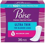 Poise Ultra Thin Incontinence Pads & Postpartum Incontinence Pads, 5 Drop Maximum Absorbency, Regular Length, 36 Count