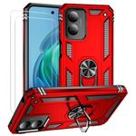 for Motorola Moto G Play 4G 2024 Case with 2 Pcs Screen Protector,Military-Grade 360°Rotate Ring Kickstand Heavy Duty Protection with Car Mount Magnetic Cover for Motorola G Play 2024 4G (Red)