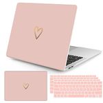 Seorsok Compatible with MacBook Air 13 Inch Case 2020 2019 2018 Release A1932 A2179 M1 A2337 Touch ID, Gold&Cute Heart Pattern Plastic Hard Shell Case with Keyboard Cover,Pink