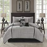 Madison Park All Season, Matching Bed Skirt, Decorative Pillows, Polyester/Polyfill, Dune Suede, Black Grey, Queen