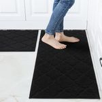 COSY HOMEER Kitchen Rugs 2 Pieces, 51x76cm+51x122cm, Absorbent and Stain-Resistant Kitchen Mats Non-Slip, Machine Washable Kitchen Runners Floor Mat Rugs for Kitchen, 100% Polyester, Black