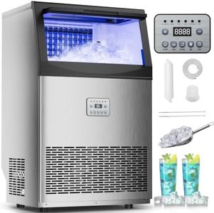 Mountman Commercial Ice Maker,240lbs/24H,96 Cubes in 14 Mins,Stainless Steel Ice Machine with 50lbs Storage Capacity,Self-Cleaning,Water Filter,Under Counter/Freestanding Ice Maker for Cafe,Home