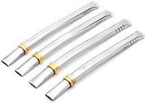 BALIBETOV [NEW] Yerba Mate Stainless Steel Straw - Set of Bombillas for Mate gourd drinking - 6'' long (16 cm) (Silver Stainless Steel Set of 4 Flat Bombillas)