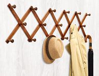 Amber Home Wood Accordion Wall Rack 17 Hooks (Pegs), Expandable Wall Mounted Hanger for Coat, Hat, Scarf, Coffee Mugs, X Shape Coat Hooks (Antique Retro Color)